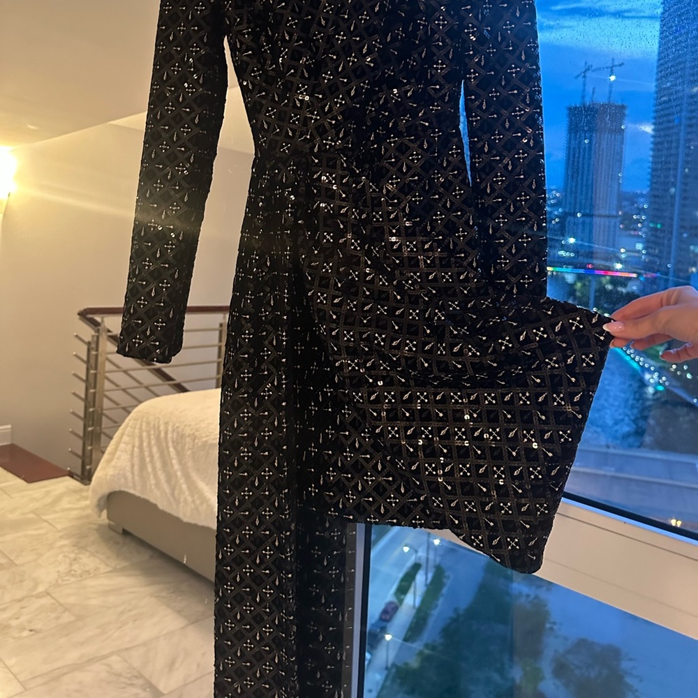 Nadine Merabi Chrissy black dress long sleeve size XS shiny dress - Picture 9 of 9
